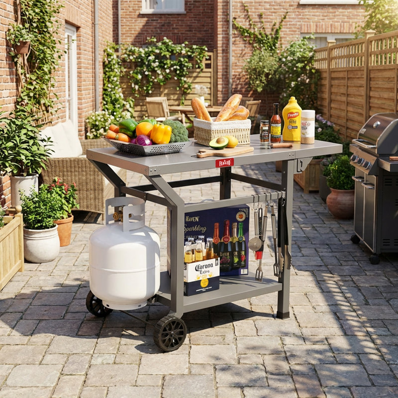 Table de barbecue en acier inoxydable avec roulettes l 43 po x P 20 po Feasto, Gris