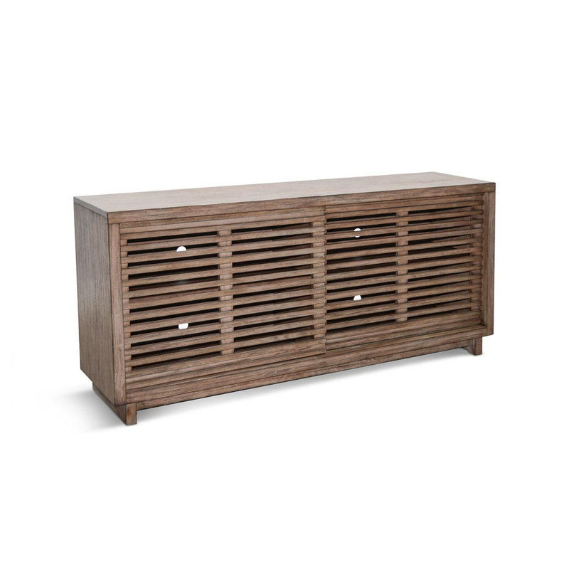 Meuble télé Jave, portes à lattes, tablettes, bois brun 65 po