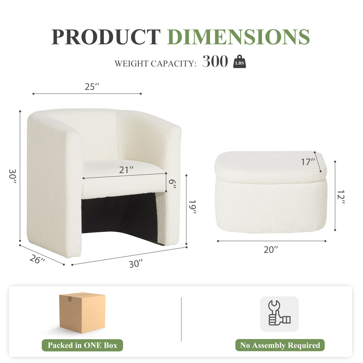 Braedin Upholstered Accent Chair & Storable Ottoman, No Assembly Required