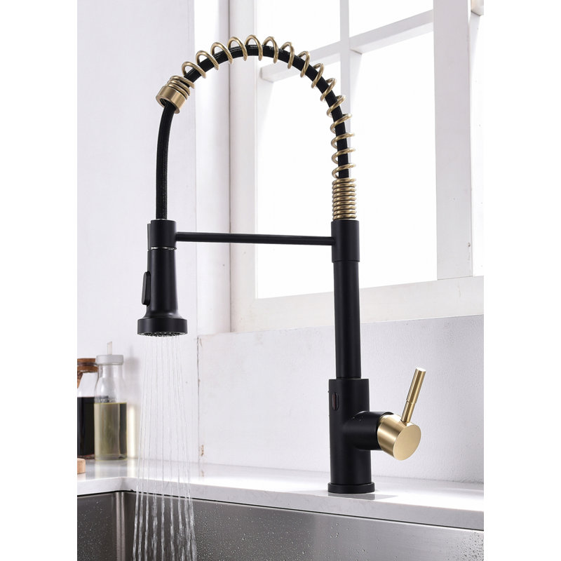 Robinet de cuisine rétractable à une main, Or brossé