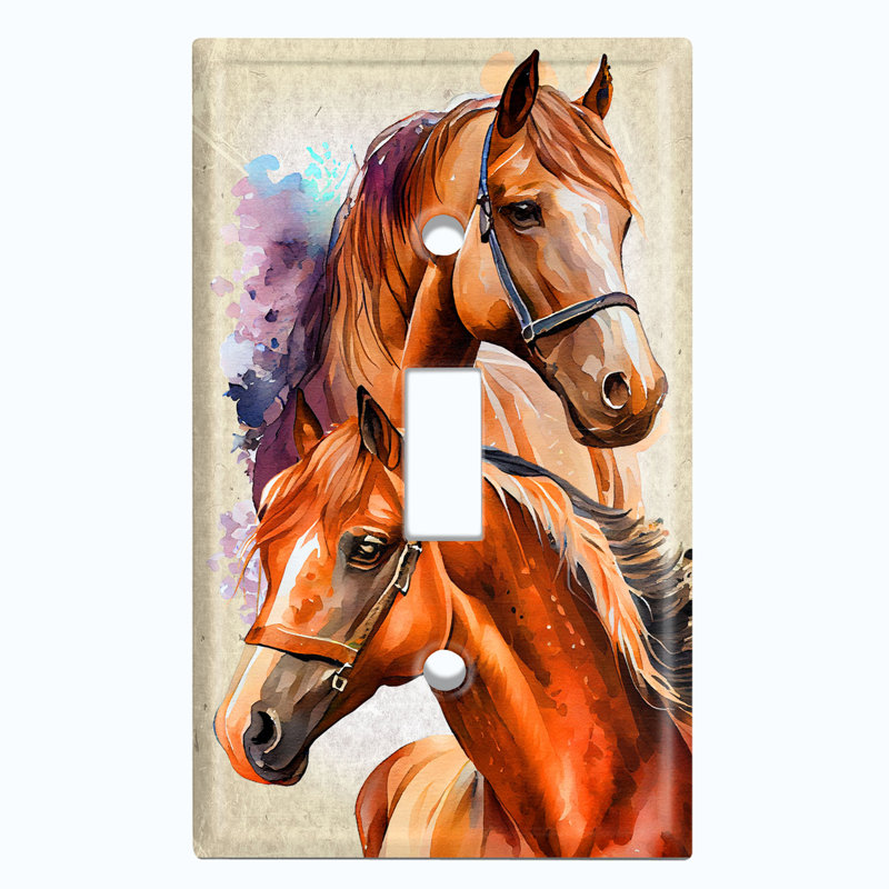 Metal Light Switch Plate Outlet Cover (Cute Horse Family Animal - Single Toggle)