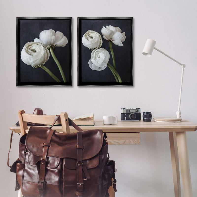 Ensemble de 2 toiles flottantes simples avec pivoines noires et blanches par Jennifer Rigsby, H 31 po x l 25 po
