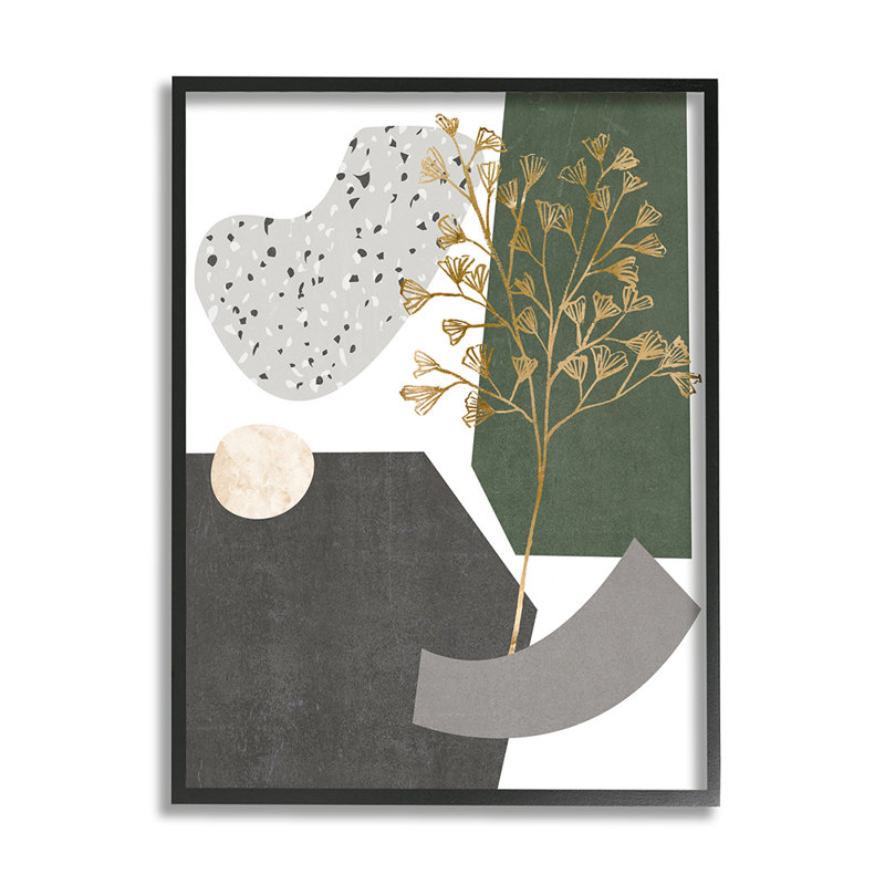 Formes abstraites avec détails floraux dorés par Melissa Wang - impression d'art graphique, H 20 po x l 16 po x 1,5 po