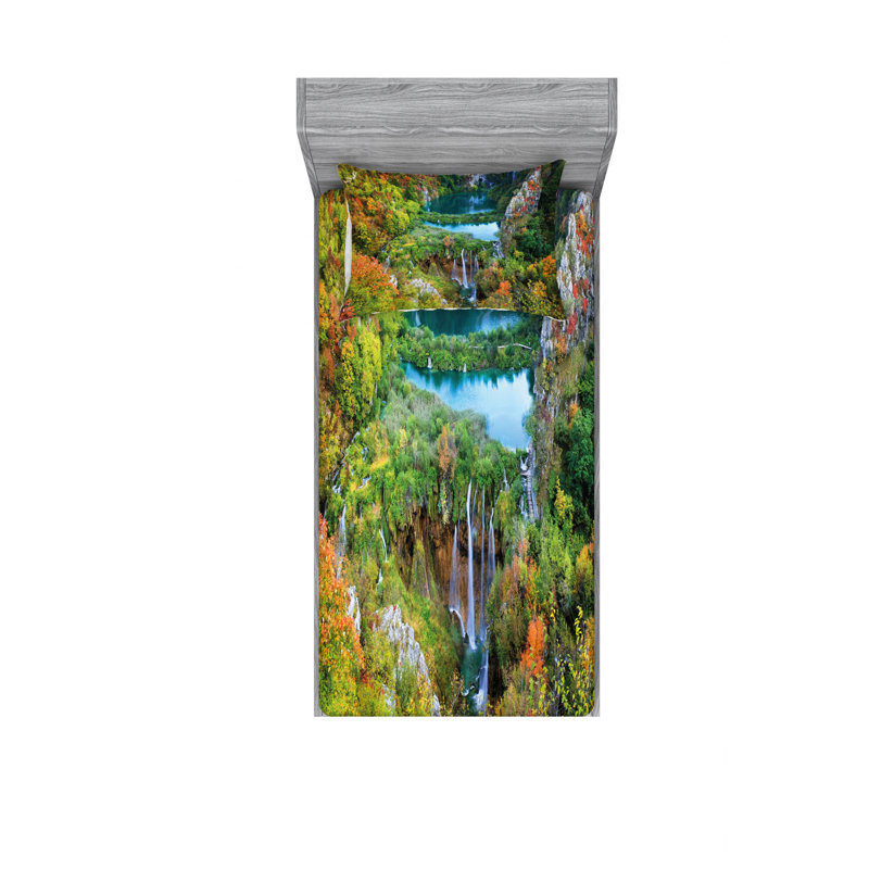Ensemble de draps Mountains of Plitvice Lakes, Ensemble de draps pour lit simple avec drap-housse