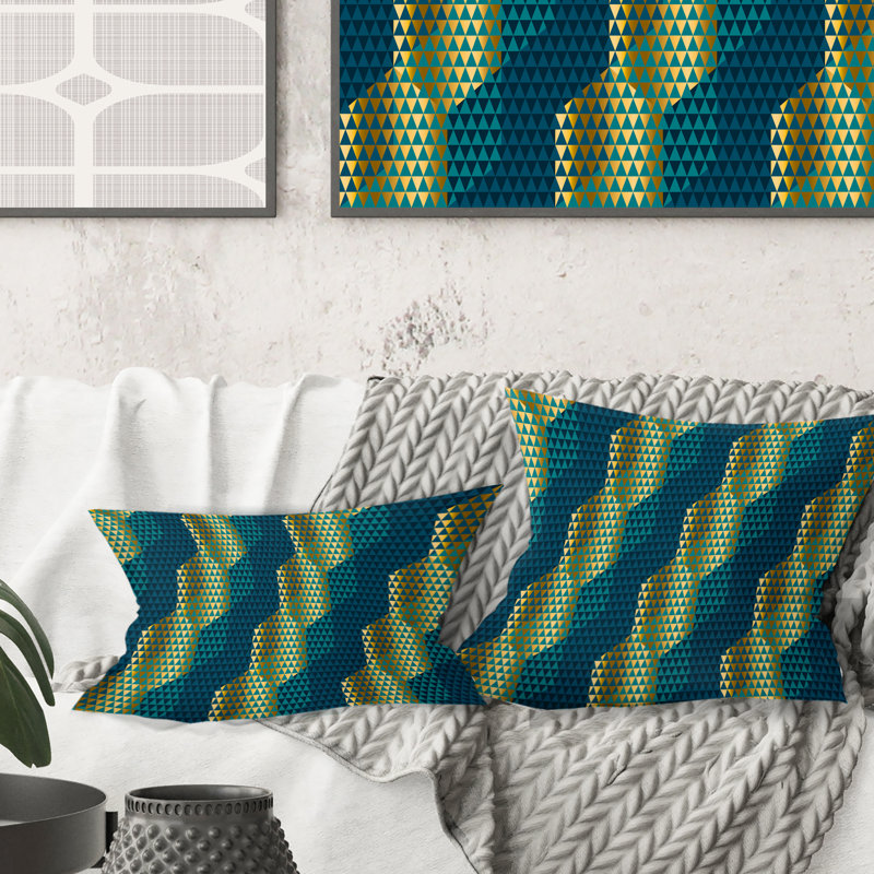 Coussin décoratif rétro à motif hexagonal V - Mid-Century, 18 po x 18 po