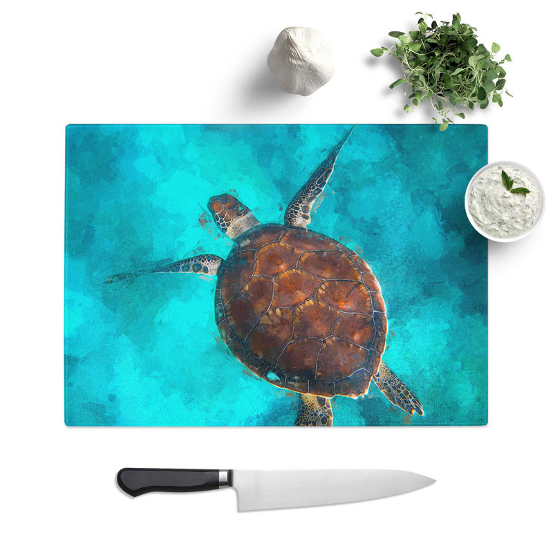 Tempered Glass a Sea Turtle Chopping Board, 39 cm W x 28.5 cm L
