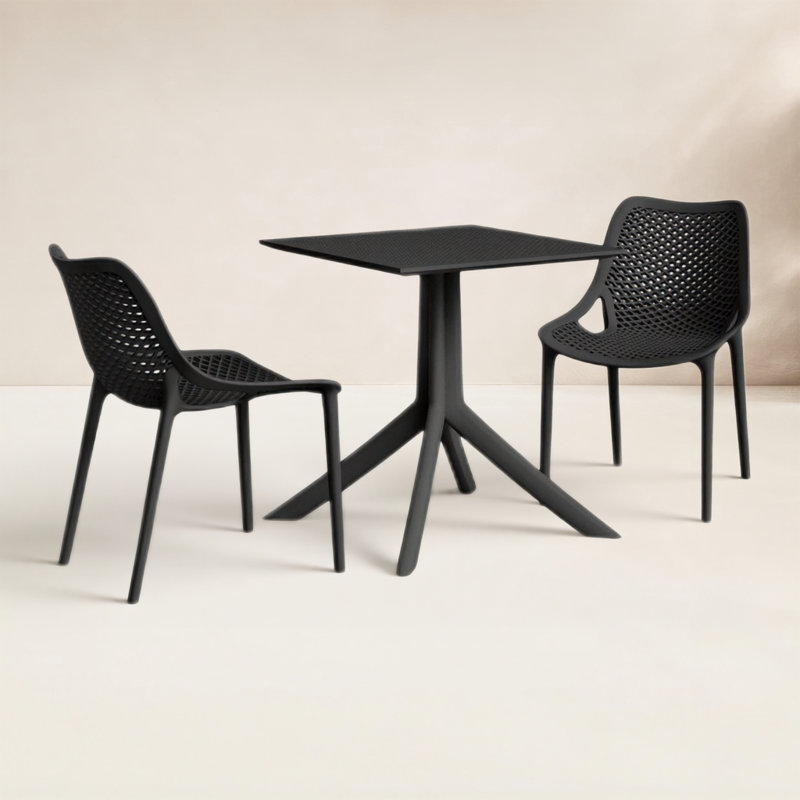 Asherton 2 - Person Patio Dining Set with Square Table, Black