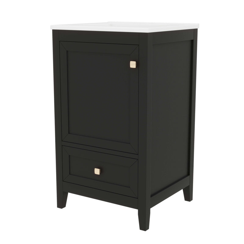 Meuble-lavabo en bois massif de 20 po avec lavabo, armoire autoportante, porte à fermeture douce, support de rangement, tiroir