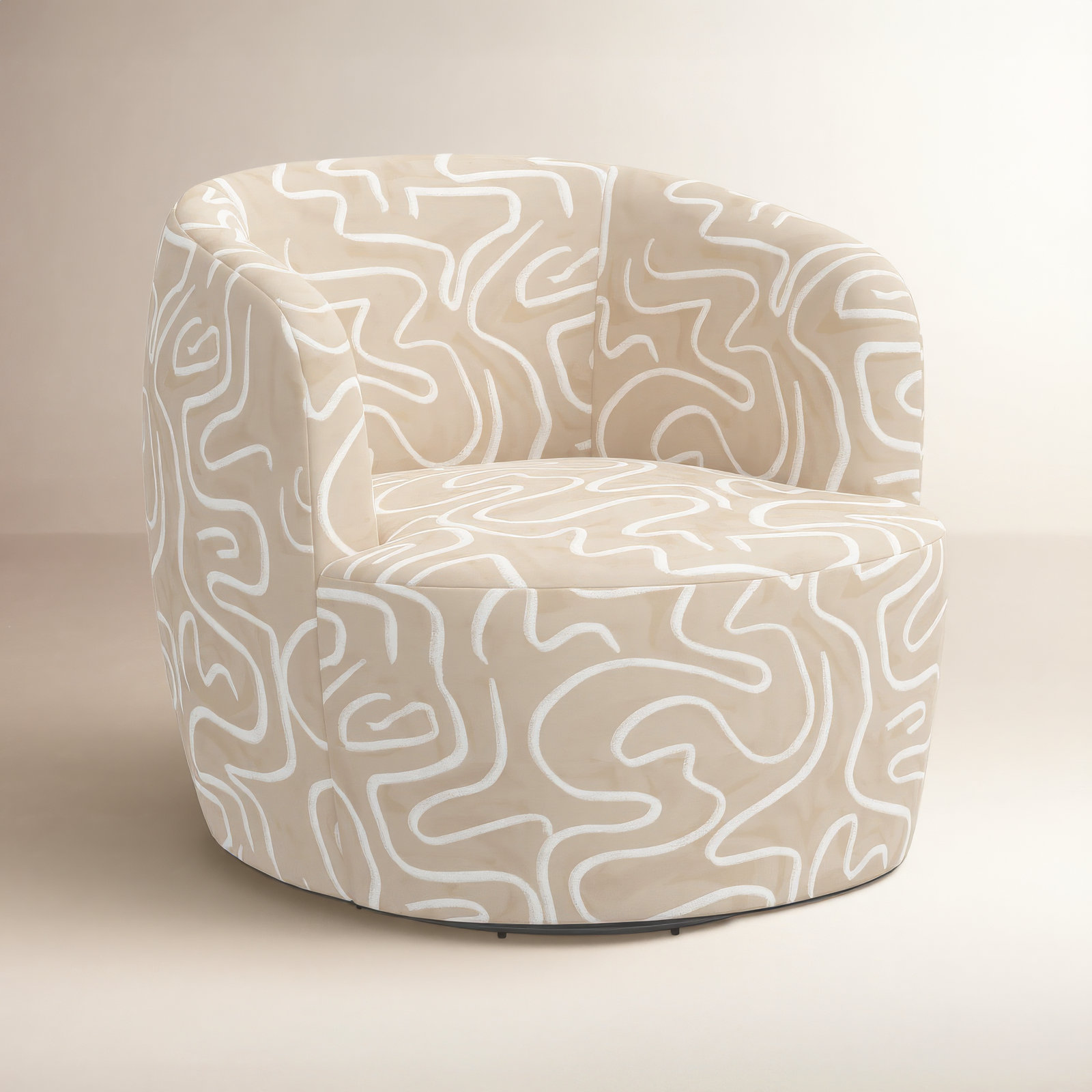 Mina Cotton Swivel Barrel Chair, Evelyn Natural Asbtract