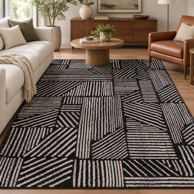 Tapis géométrique noir / ivoire Rambo