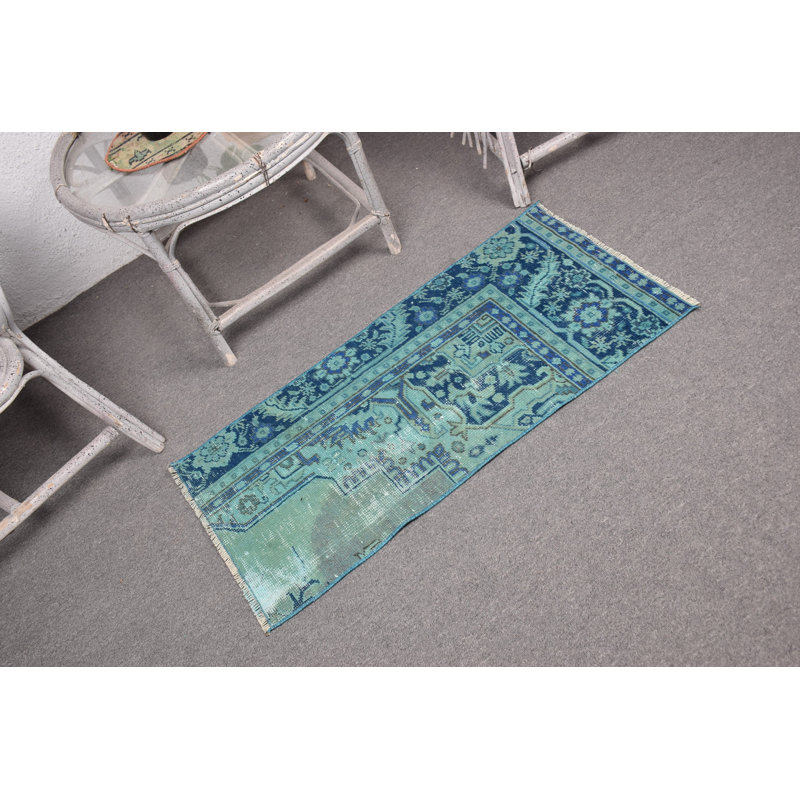 Tapis turc rétro bleu Oushak, idéal pour la cuisine et parfait comme cadeau pour les proches
