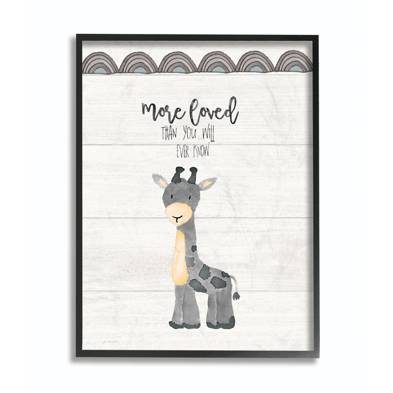 « more aimé giraffe, famille de dessins animés », impression, H 24 po x l 30 po x P 1,5 po, Giclée encadrée noir minuit