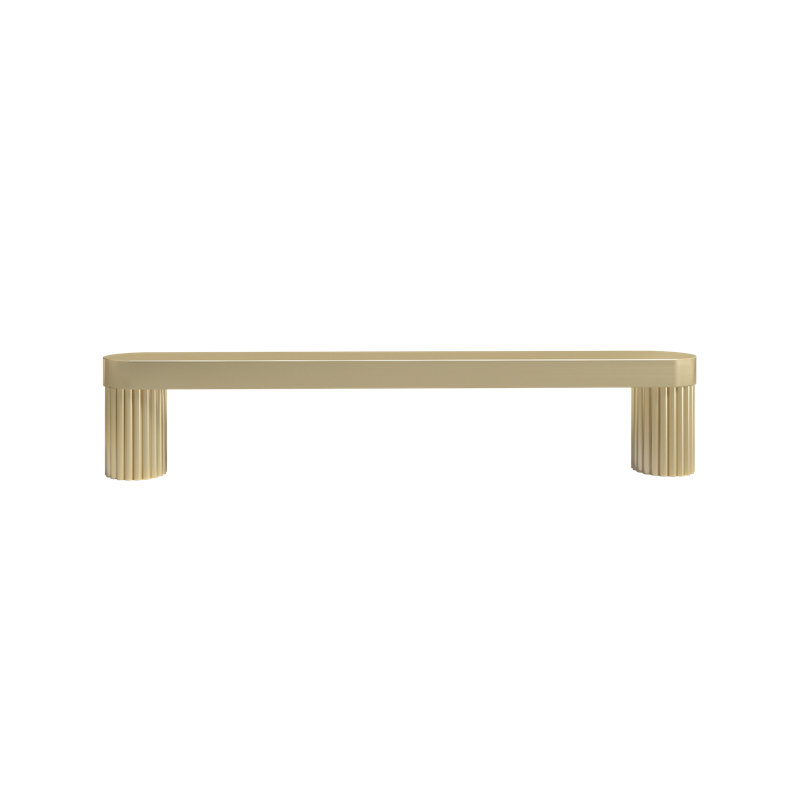 Ribbed Bar / Handle Pull with Fluted Stems, Satin Brass, 8"