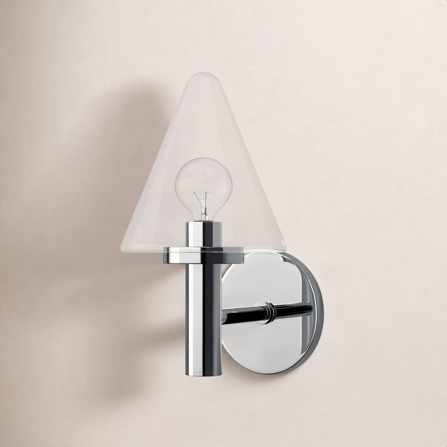 Single Transparent Bath Sconce, Polished Chrome