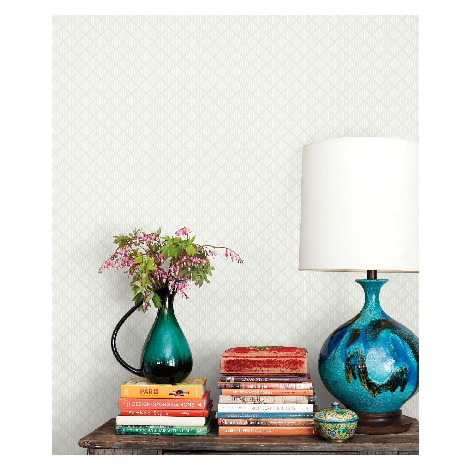 Floral Wallpaper, White/Tan