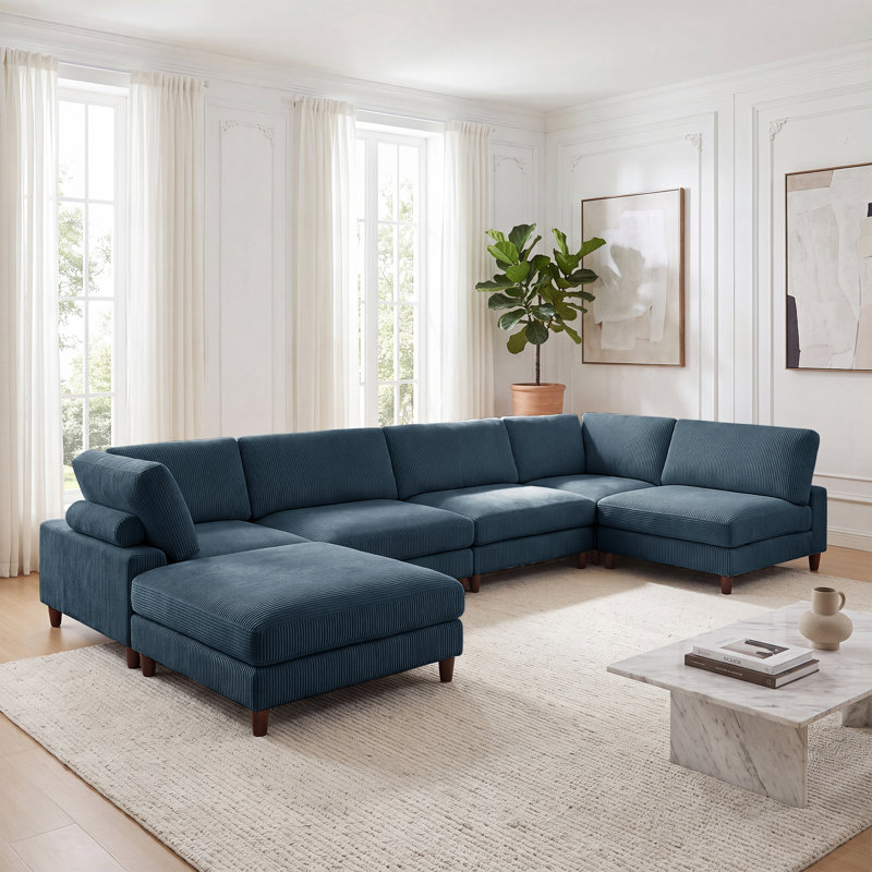 Canapé modulaire en velours côtelé 6 pièces, Blue Corduroy
