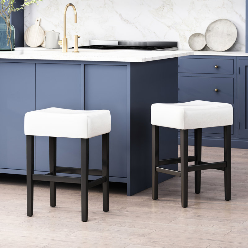 2 tabourets de comptoir sans dossier Kd, siège en cuir, 26,54 po H, l 15,46 po, P 18,37 po, paire de tabourets confortables, couleur cuir, hauteur, largeur, profondeur,