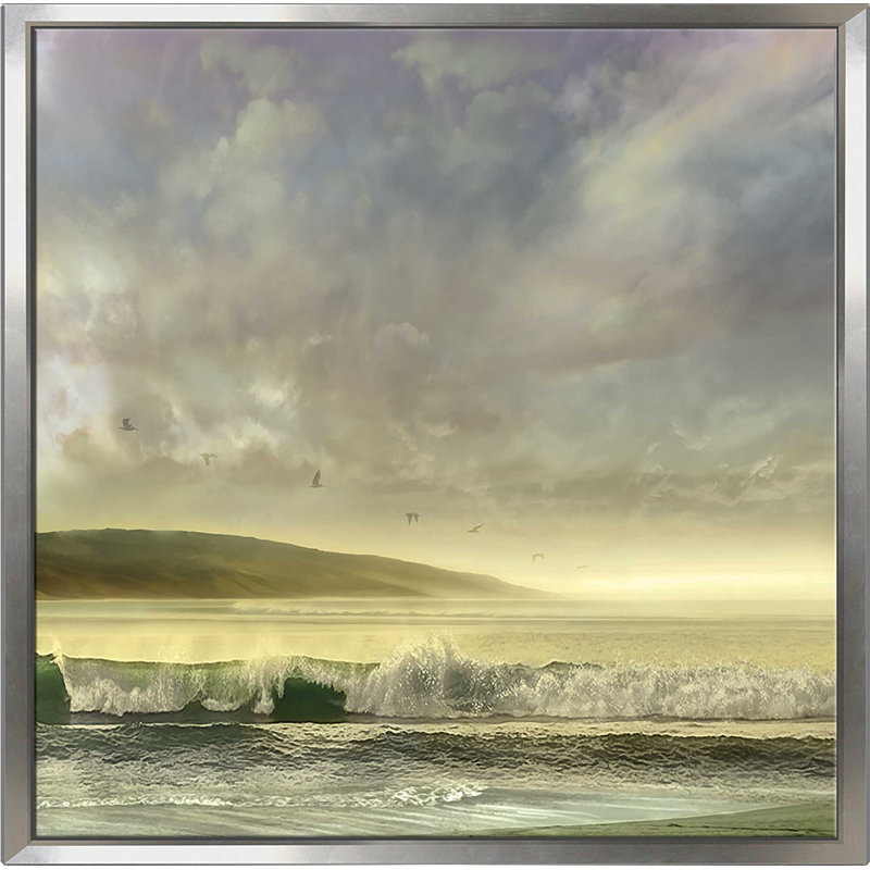 «Soft Horizon», reproduction de peinture acrylique sur toile, H 27,5 po x l 27,5 po x P 2 po, Cadre flottant argent