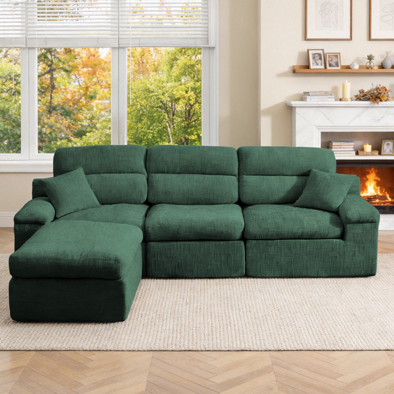 Canapé d'angle avec dossier haut, canapé en L avec chenille flammée, coussin en éponge haute densité à compression, canapé sans assemblage peu encombrant pour le salon, un appartement