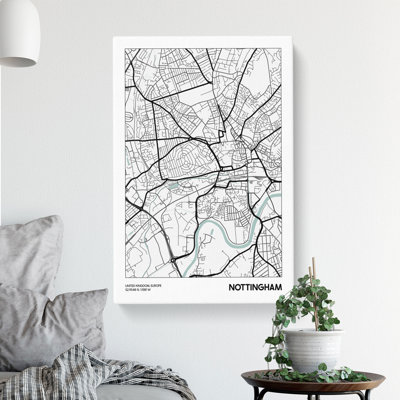 Map Nottingham UK - Wrapped Canvas
