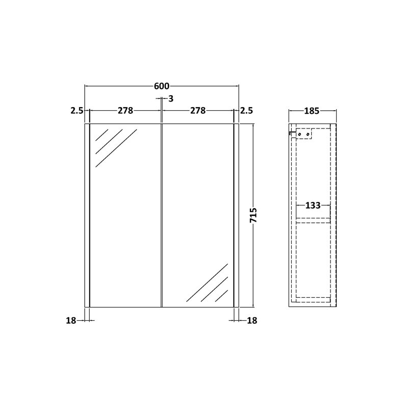 Juno 620mm W 715mm H Surface Frameless Medicine Cabinet Mirror Fixed