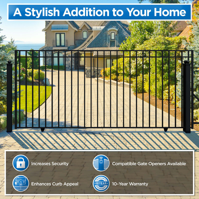 Madrid Style Black Steel Driveway Gate with Hardware and Posts