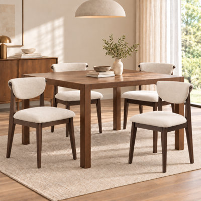 Chaise de salle à manger rembourrée de style moderne du milieu du siècle, structure en bois massif et dossier incurvé