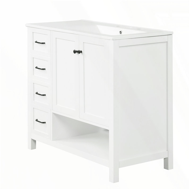 Meuble-lavabo 36 po avec comptoir d'évier, Blanc, Noir