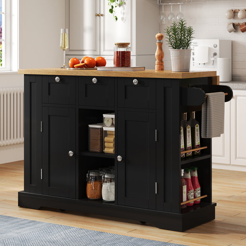 Wood Kitchen Island, Black