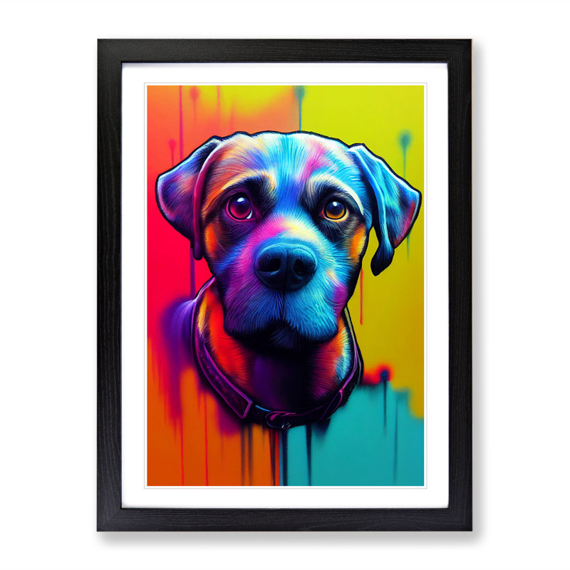 Neon Dog No.1 - Framed Print, Black, 64cm H x 46cm W x 2cm D