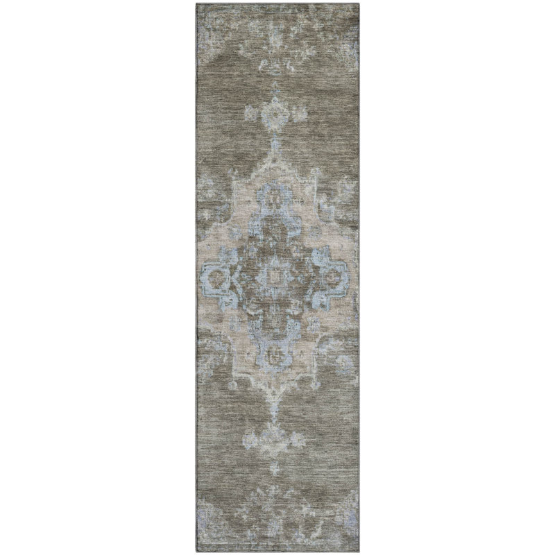 Premium Machine Washable Mayfield AMF2321 Global Rug, 2'3" x 7'6" Runner, Brown