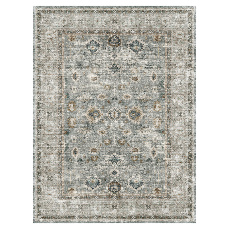 Vintage Distressed Washable Oriental Area Rug Turquoise/Teal, Rectangle 9' x 12', Green