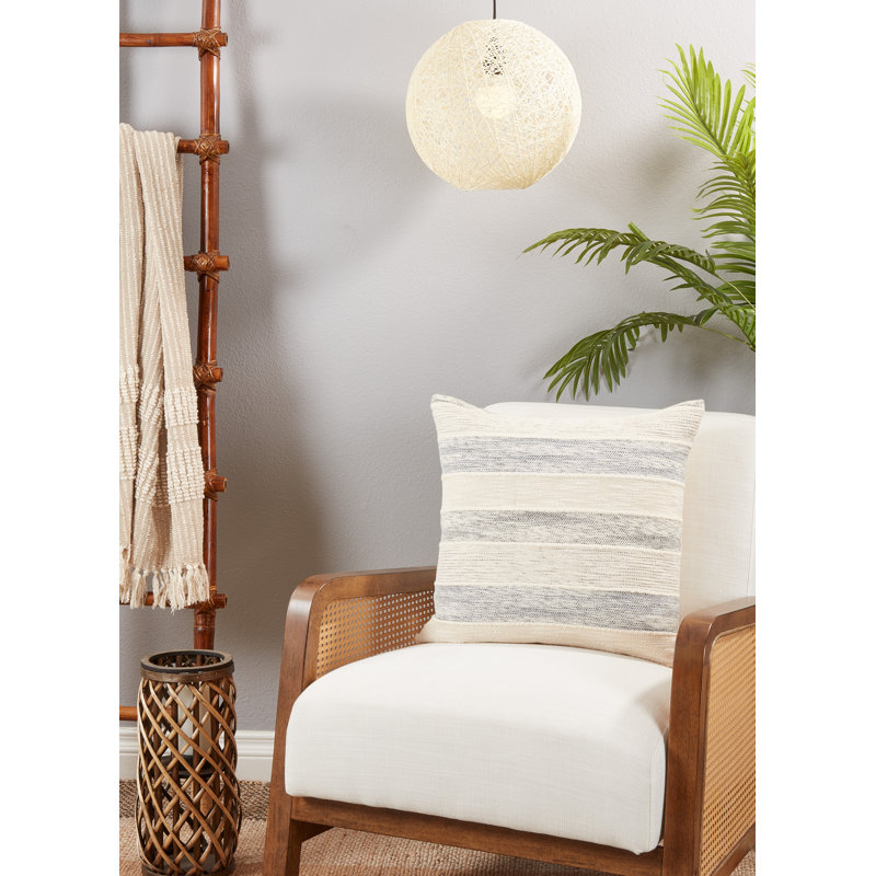 Beige and Navy Striped Cotton Throw Pillow