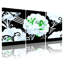 Motif floral blanc blanc avec accents verts et motif de volutes noires, impression abstraite moderne (ensemble de 3)-524122100