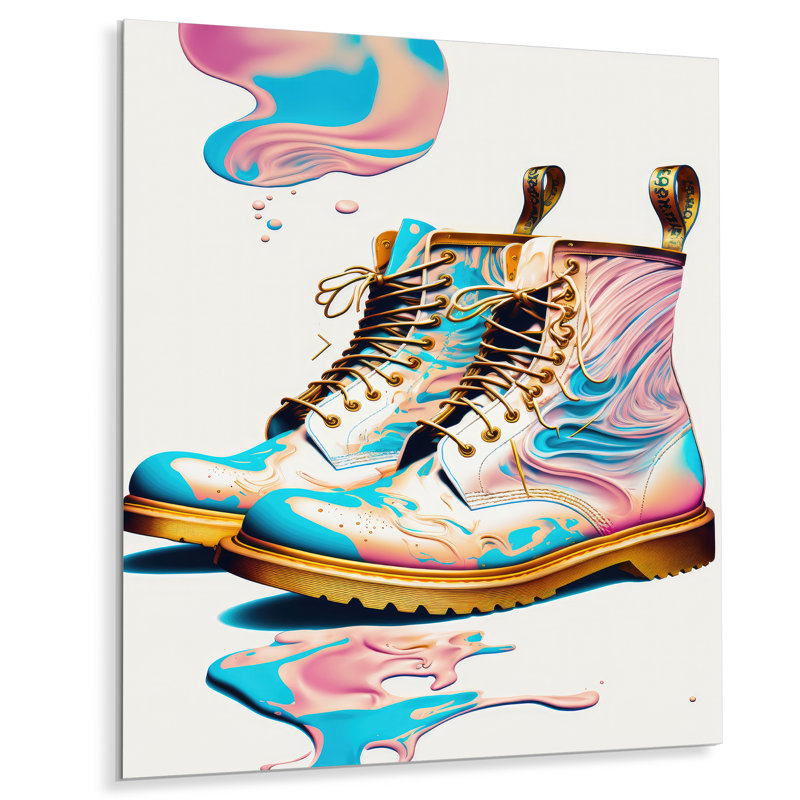 «Pink and Blue Deco Army Shoes I», impression sur toile, H 20 po x l 12 po x P 1 po, Metal