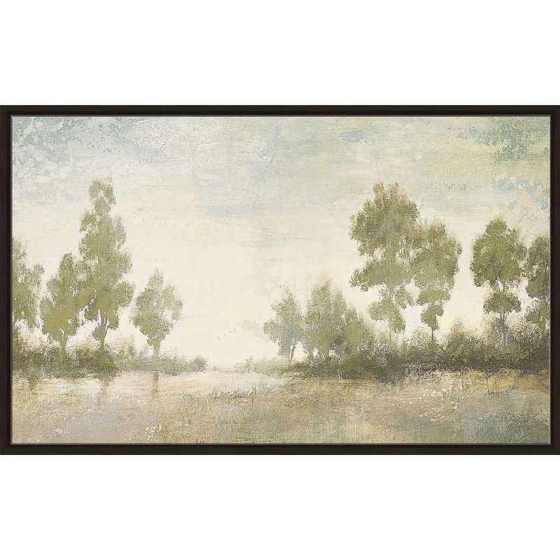 Panneau «Distant Valley» par Michael Marcon - Peinture, H 39,5 po x l 63,5 po x P 2 po, Cadre flottant espresso