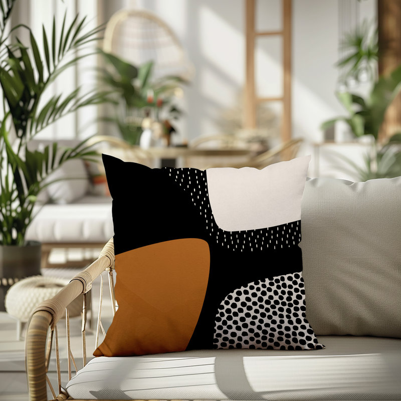 Coussin carré intérieur / extérieur pia, H 15 po x l 15 po, Orange brûlé / noir / blanc cassé