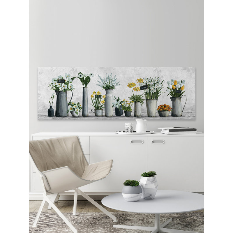 «Fleurs blanches et jaunes», reproduction sur toile tendue, H 5 po x l 15 po