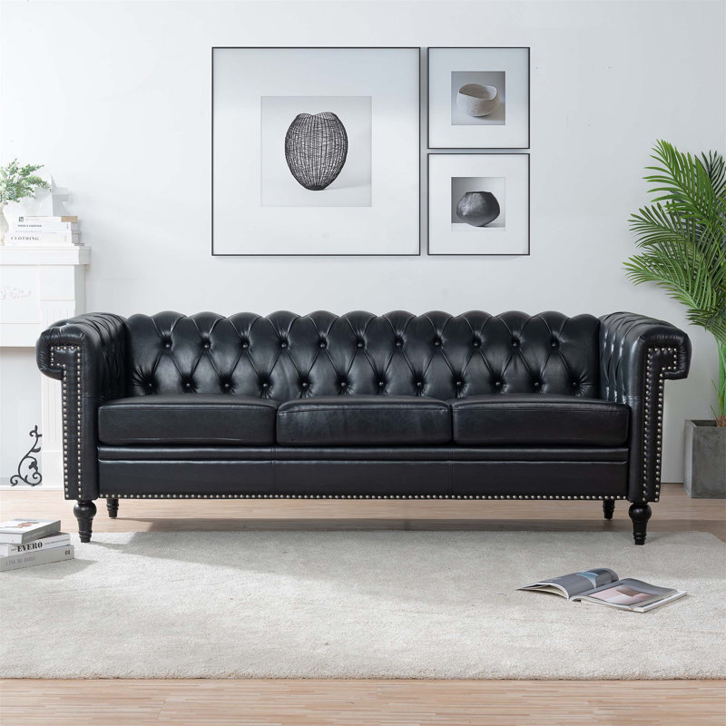 Traditional 3 Seater Sofa With Removable Cushions And Square Arms For Comfort And Style, 84" W, Black 1