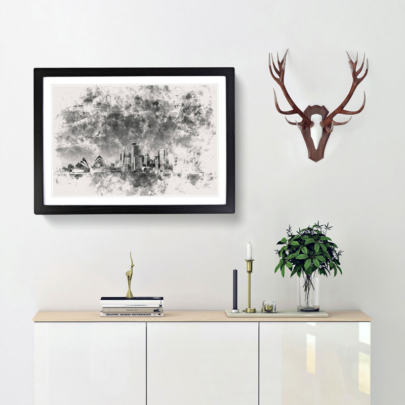 Sydney Australia Skyline - Picture Frame Painting Print, 36cm H x 48cm W x 2cm D, Black Framed