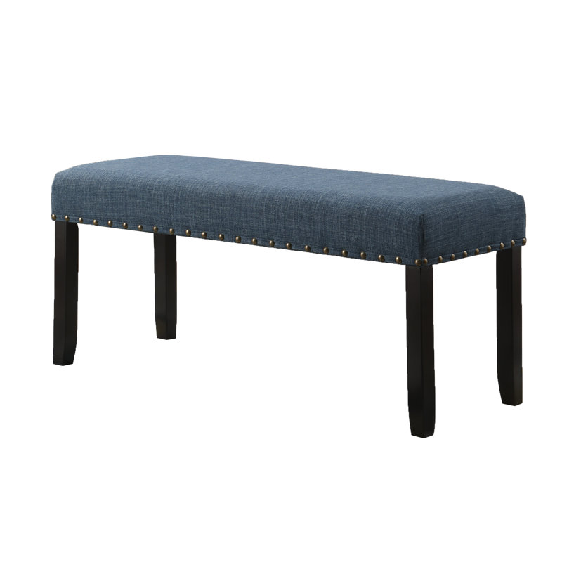 Banc de salle à manger en tissu avec garniture cloutée, bleu
