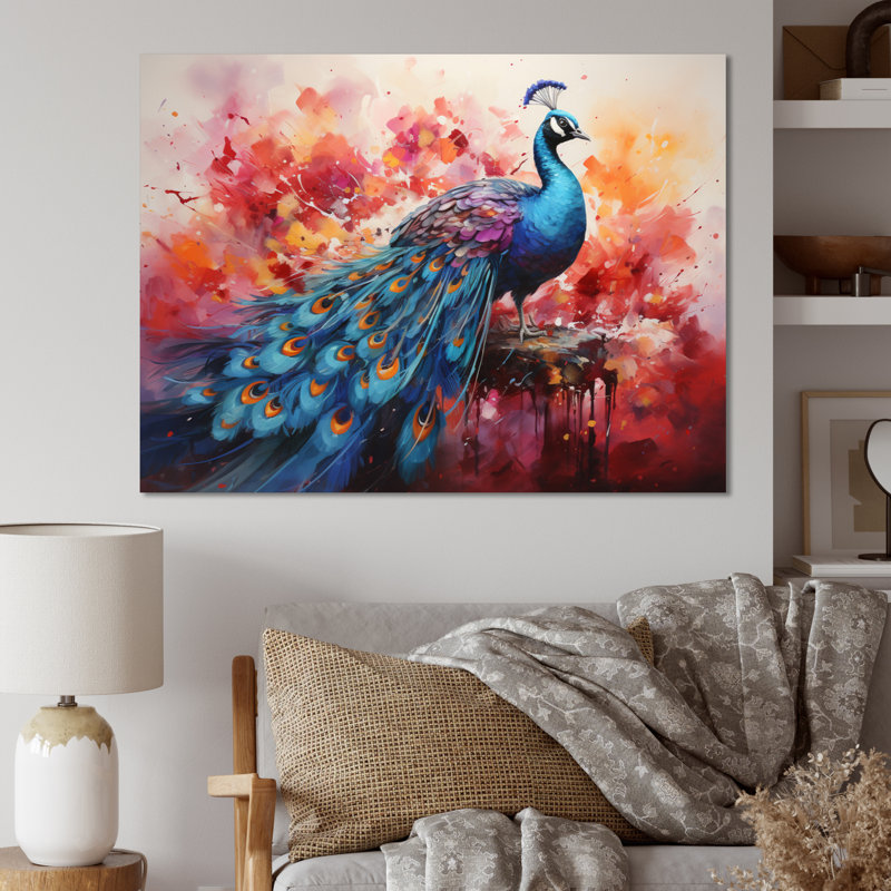 " Red Blue Peacock Representation Multicoloured Acrylic ", Wrapped Canvas, 24" H x 32" W x 1" D