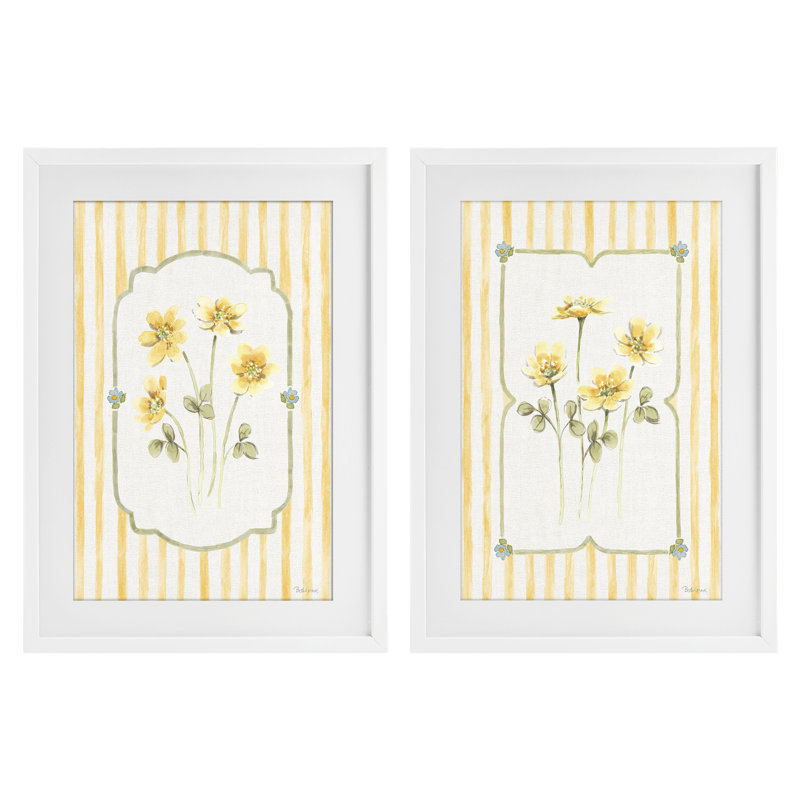Sweet Honey Blooms 2pc Framed Print Under Glass Set, design by Beth Grove, 23 x 17, Coastal White Under Glass Framed