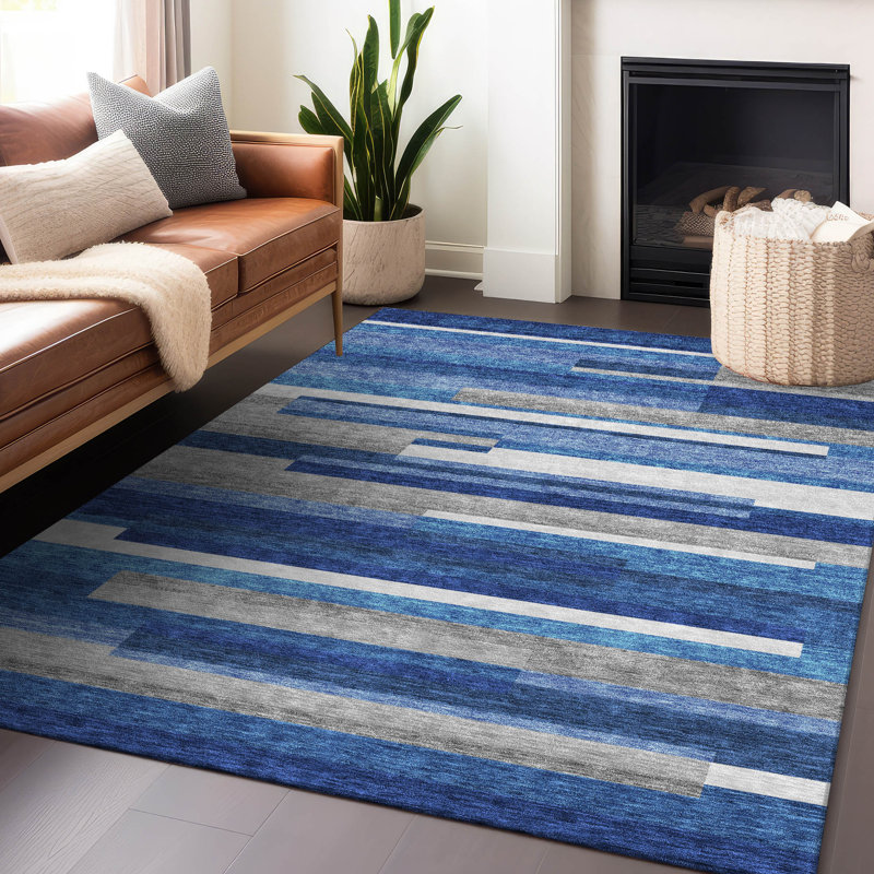 Premium Machine Washable Prisco Blue Rug, Rectangle 2'6" x 3'10"