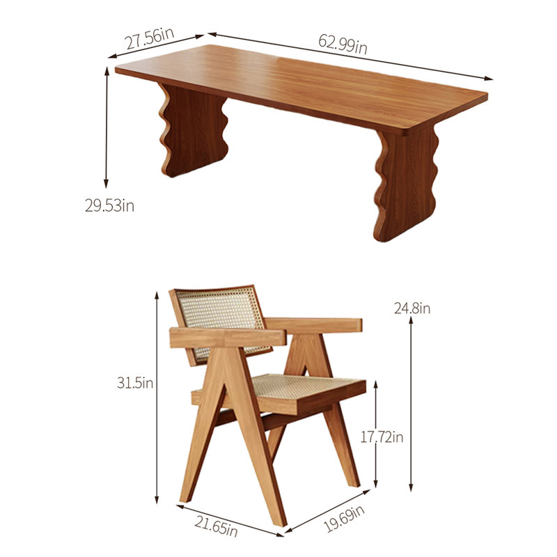 6 - Person Solid Wood Solid Wood Top Double Pedestal Dining Set, 29.53"H x 62.99"L x 27.56"W