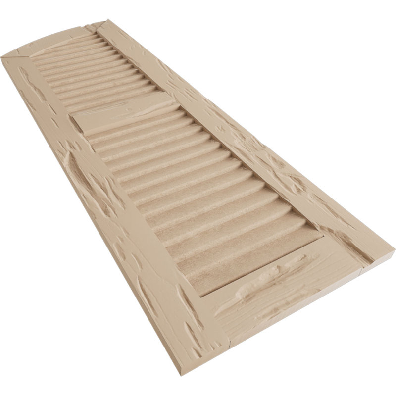 Timberthane Two Equal Louvre w/Elliptical Top Shutters, 18", Pecky Cypress Texture/Primed Tan, 44"