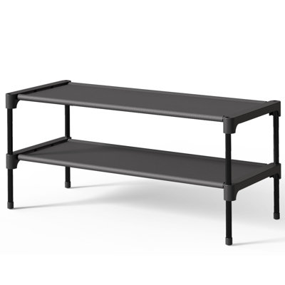Shoe Rack - Non-Woven Shelf  Organizer For Closet Entryway Garage & Corridor Stackable Shelves 27.5" Wide 2 Tier Black