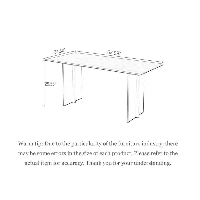 Table de salle à manger rectangulaire en pierre frittée de style simple, H 29,53 po x L 62,99 po x l 31,50 po