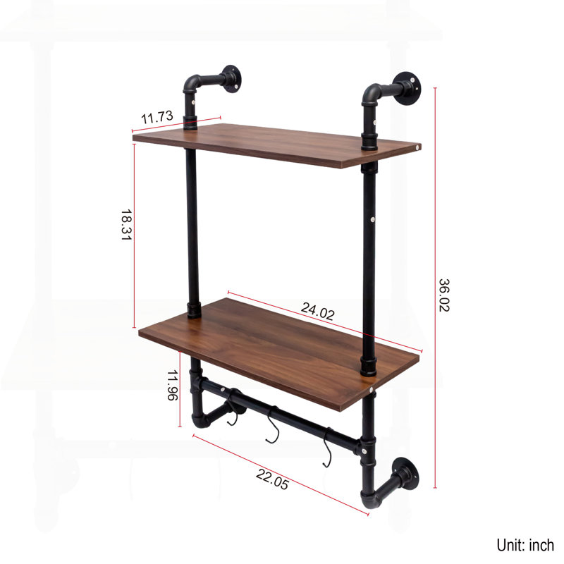 Versatile Industrial Pipe Shelf with Multiple Tiers and Hooks for Various Spaces