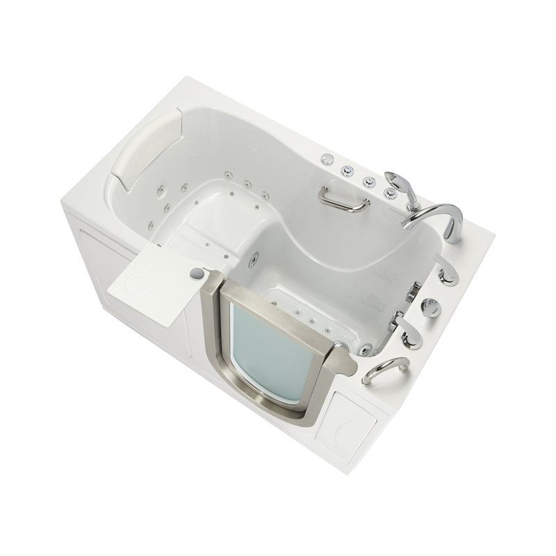Ella Royal 32"x52" Acrylic Air and Hydro Massage Walk-In Bathtub with Right Inward Swing Door, 5 Piece Fast Fill Faucet, 2" Dual Drain